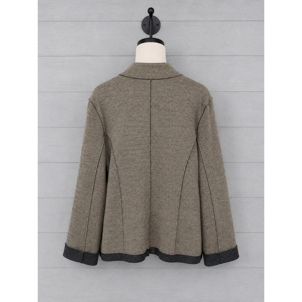 Eileen Fisher Merino Wool Jacket Brown Stand Collar Front Pockets Size Large